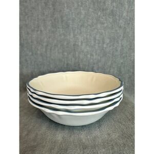 Threshold Studio McGee Melamine 7-1/2" Bowls Set of 4 Blue Rim Scalloped Edge